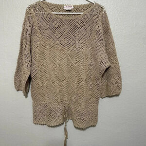 Vintage J. M. Pink Hand Crochet Waist Drawstring Beach Blouse​​​​​ 100% cotton